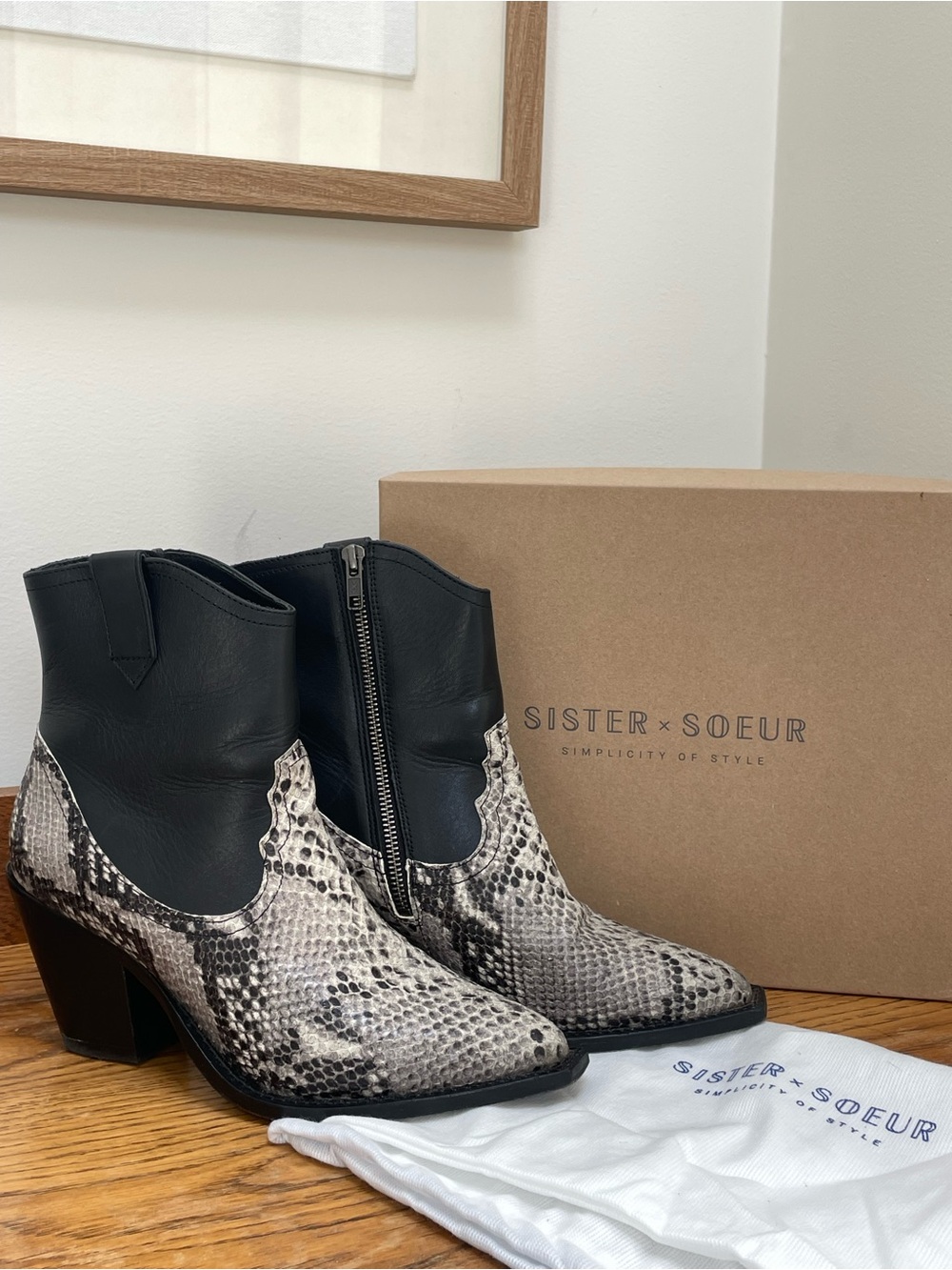Sister x Soeur - Snake Skin, Black Leather Boots